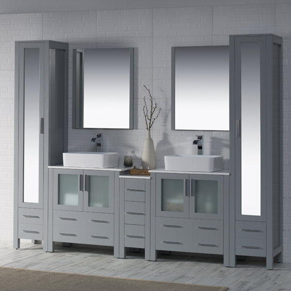 Orren Ellis Mance 102" Double Bathroom Vanity Set with Mirror & Linen
